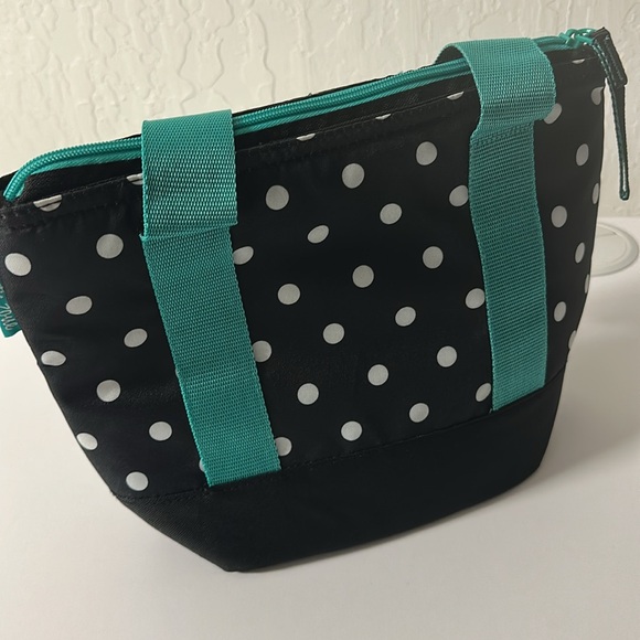 3/$20 Polka Dot lunch Tote Bag - Black and Teal - Picture 5 of 10